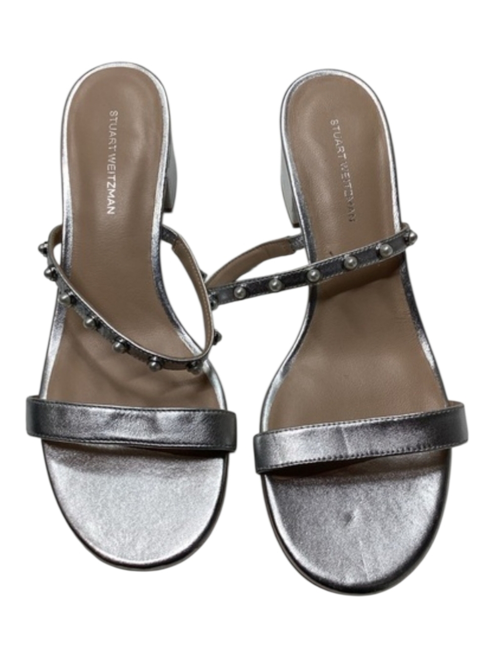 Stuart Weitzman White Pearly Strap Block Slide 50 Sandal Size 9